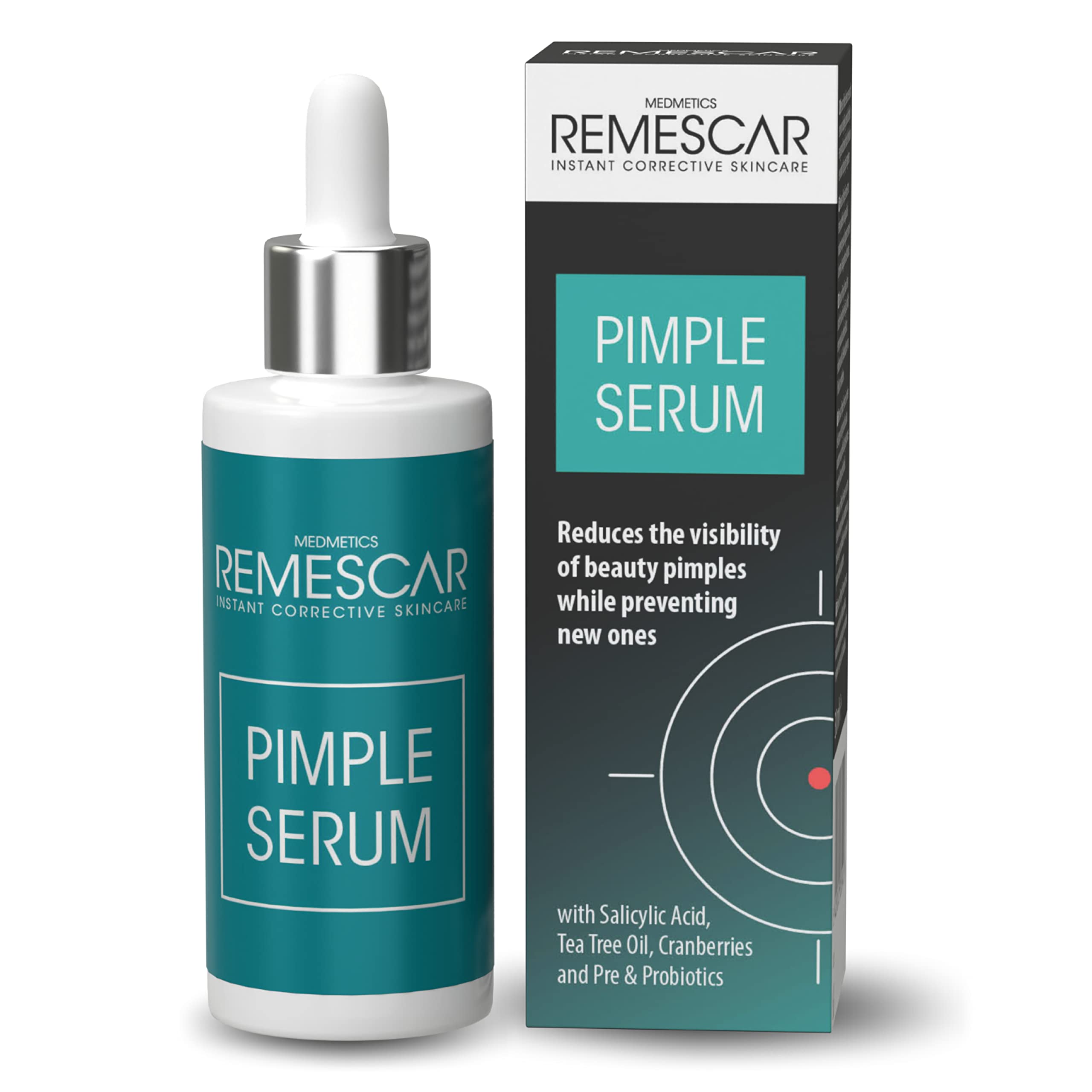 Remescar Pimple Serum 30ml – Reduces the Visibility of Spots & Prevents New Breakouts – Contains Salicylic Acid, Tea Tree Oil & Cranberries for Clear Skin