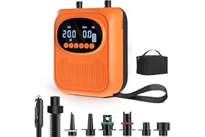 MOJIMDO 20PSI Electric Paddle Board Pump, Smart Rechargeable SUP Pump with DC 12V Car Connector, Inflation and Deflation Air Pump with Auto-Off for SUP, Kayaks, Tents, Air Mattress, Pool Floats, Inflatables