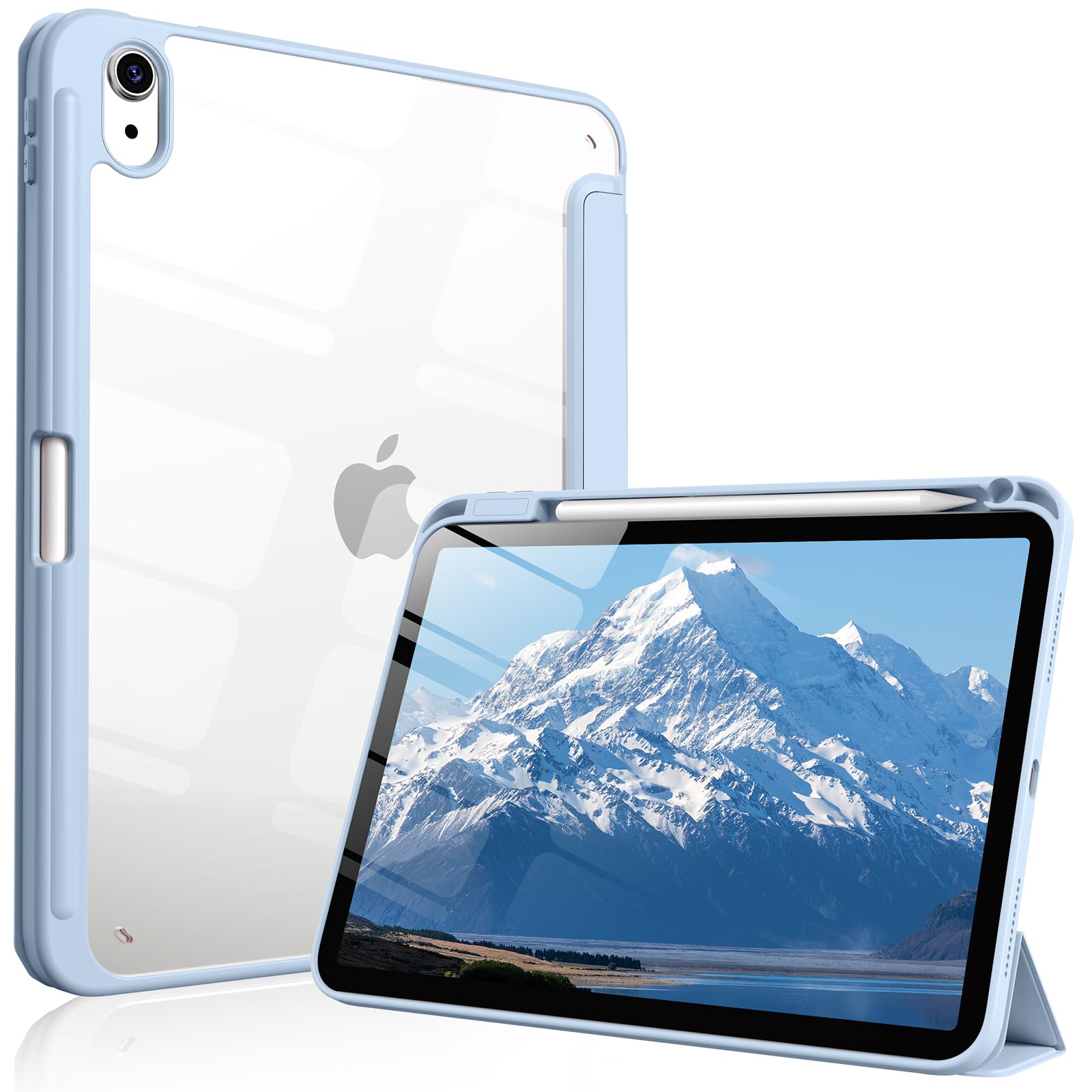 Photo 1 of IAMKHO Case for iPad Air 11 Inch M3/M2 2025/2024, iPad Air 5th/4th Generation 10.9 Inch 2022/2020 with Pencil Holder, Auto Sleep/Wake, Shockproof Cover with Clear Back Shell (Light Blue)