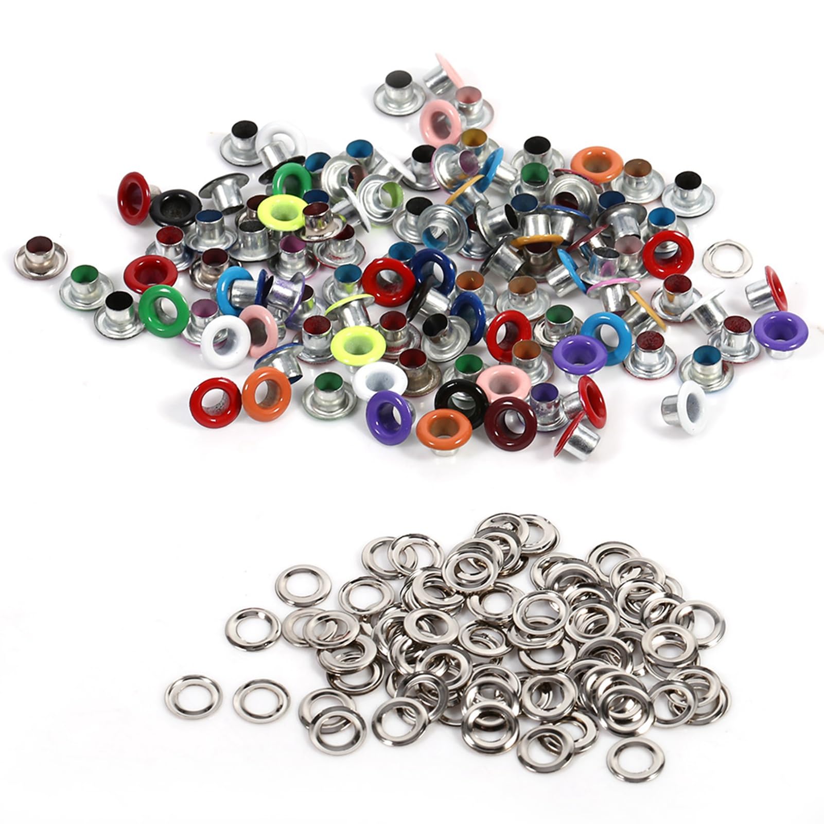 100pcs Eyelets Grommets Kit, 4mm Mixed Color Metal Eyelets for Shoes Clothes Bags Tarpaulin DIY Crafting Repair Kit for Tailors Crafters