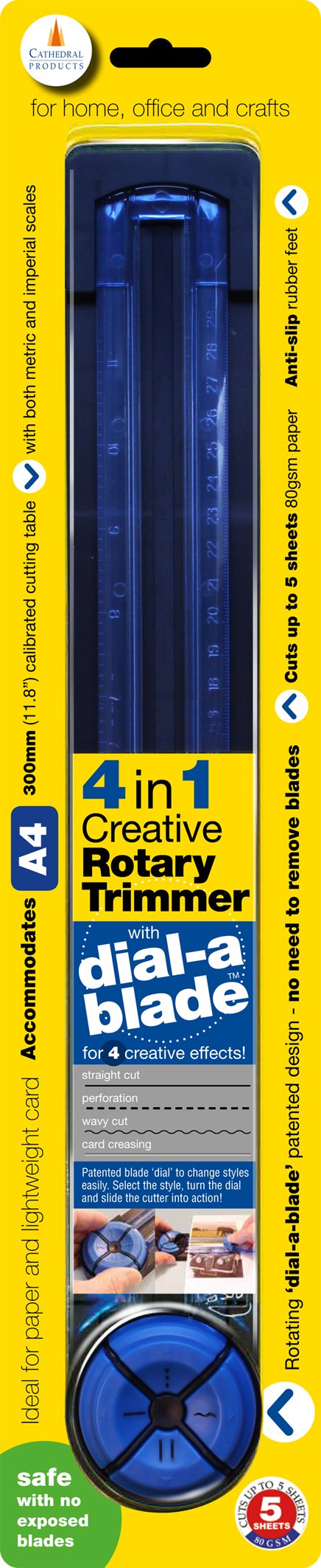 Cathedral Products A4 Dial-A-Blade Creative Paper Trimmer - Straight Cut, Wavy Cut, Perforations and Card Creasing in One Trimmer!