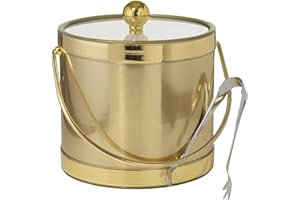 MR. ICE BUCKET BY STEPHANIE IMPORTS Hand Made In USA Brushed Gold Double Walled 3-Quart Insulated Ice Bucket With Ice Tongs (Metallic Deco Collection)