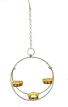 Urvi Creations 1 Pcs Round Metal Brass Golden Hanging Tealight Diya Candle Holder for Diwali Festival Christmas Home Decorations Lights