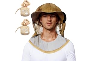 Benvo Mosquito Head Net Mesh One Piece Face Neck Fly Netting Cover from Bugs Gnats Noseeums Hat-Compatible Insect Shield for Fishing, Camping, Gardening (2pcs, Khaki, Upgraded Big Net)