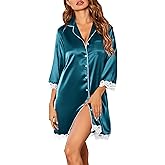 Ekouaer Satin Nightgowns for Women Button Down Sleepshirt 3/4 Sleeve Nightshirts Boyfriend Sleepwear