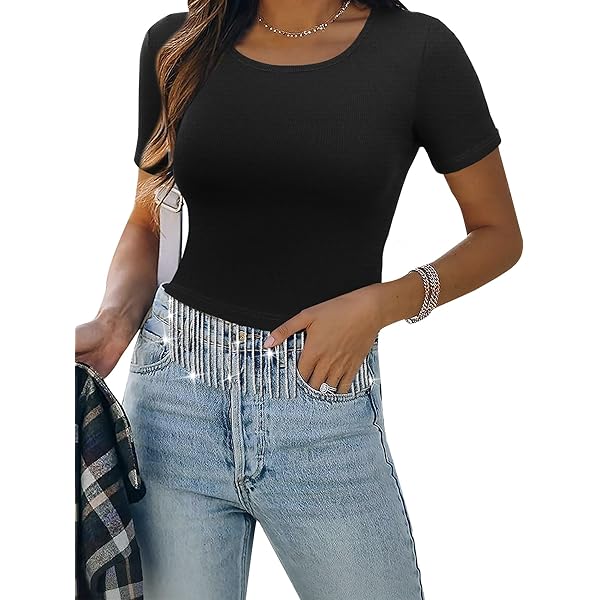 ZXZY Women Soft Ribbed Sparkly Rhinestone Fringe Long Sleeve Crop