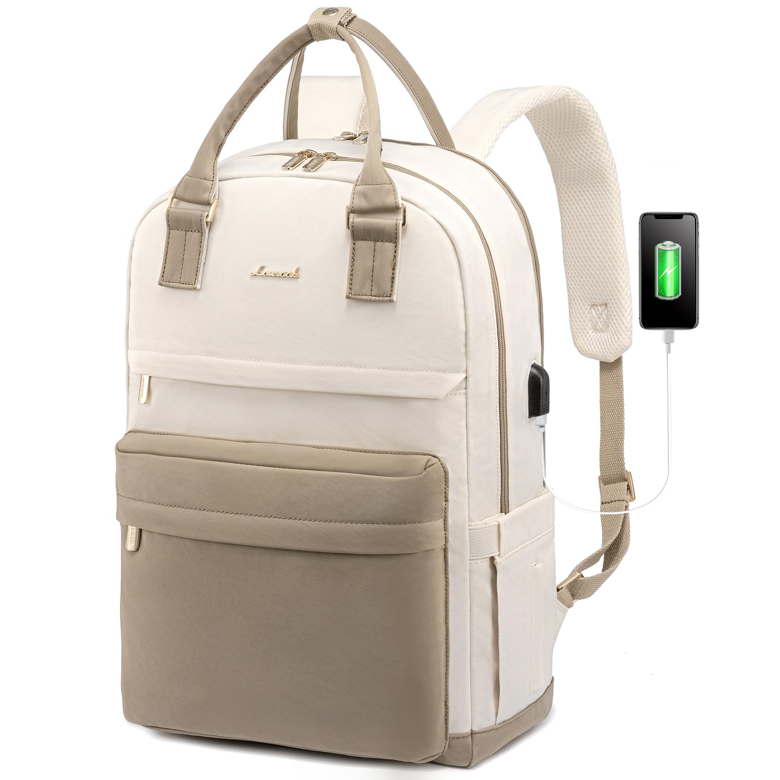 LOVEVOOK Laptop Backpack Womens, 17 Inch School Bags for Girls Travel Rucksack with USB Port Waterproof Back Pack for Work Business College School, Khaki Beige — image 1
