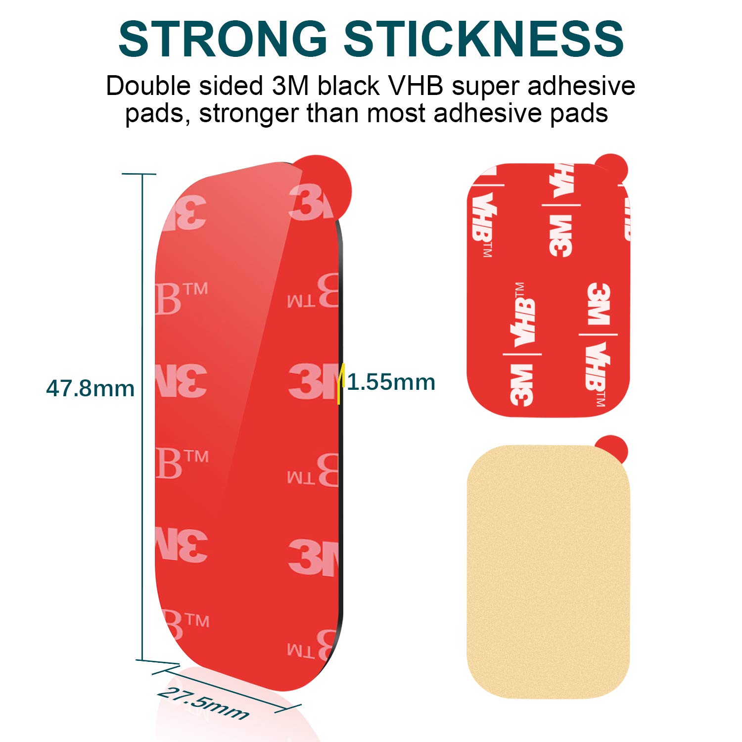 APPS2Car 3M Vhb Sticky Adhesive Pads Replacement Mounting Tape 4 Pcs, Dashboard Sticker Pads for Magnetic Phone Car Mount,Car Mount Adhesive,Double Sided 3M Adhesive Pads,Car Mount Sticker Tapes