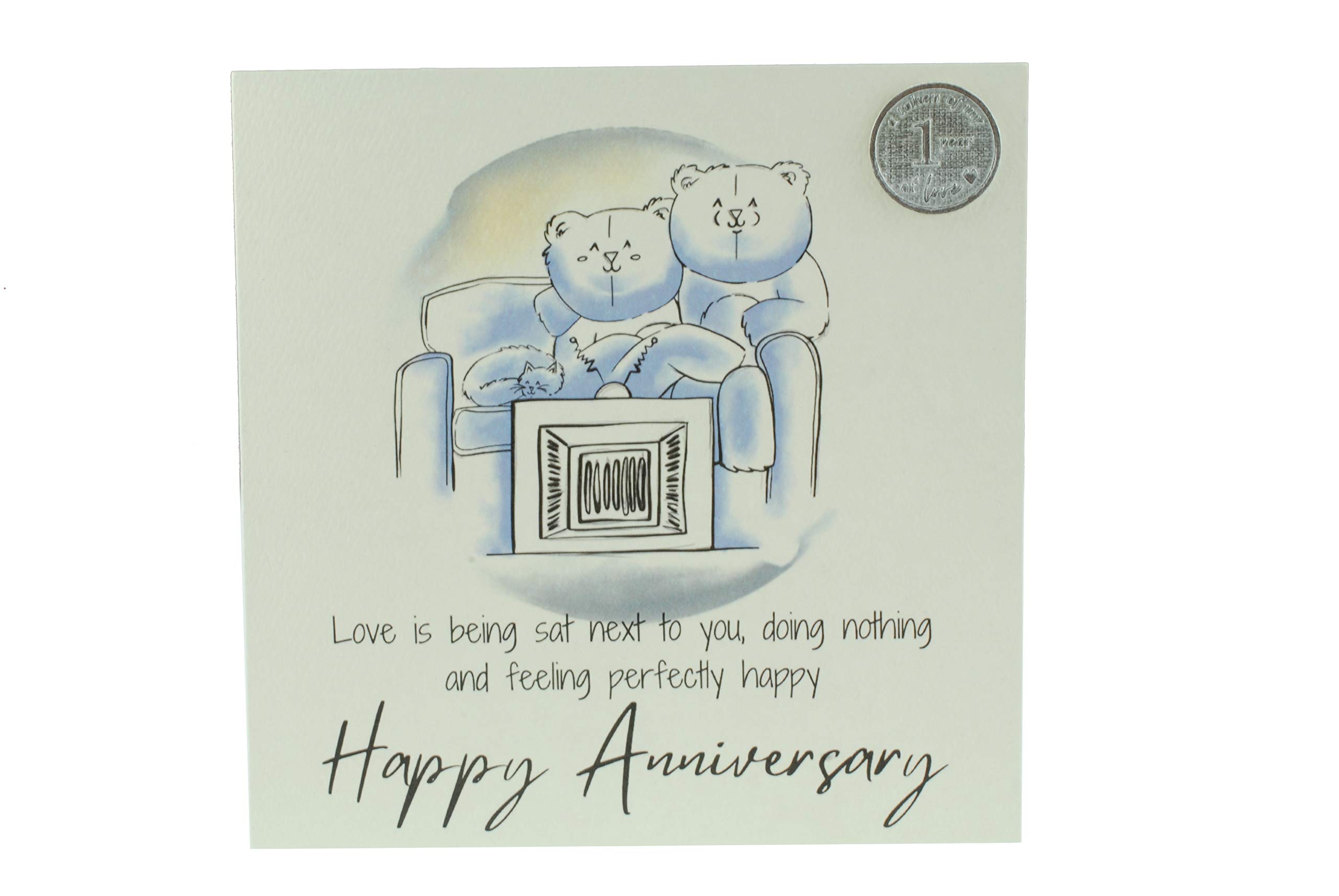 Cute 1st Anniversary Card, Relaxed Bears – Free Metal 1st Anniversary Love Token Gift (gc-annitv01)