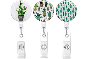 Retractable Badge Holder Knocent Badge Reel with Alligator Clip,Carabiner Reel Clip On ID Card Holders (3Pack Cactus)