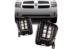 Tecoom Ram 1500 Fog Light with DRL for 2013 2014 2015 2016 2017 2018 Dodge Ram 1500 LED Fog Lamp Pair Left and Right Side Bumper Driving Fog Lamps with LED Bulbs