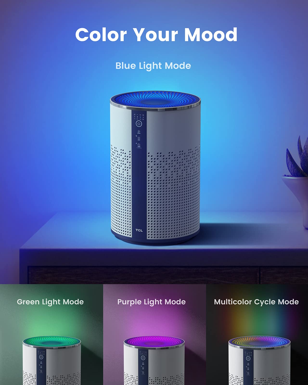 TCL Air Purifier for Home Room Bedroom, Smart WiFi Alexa Control, True H13 HEPA Air Filter Remove 99.97% Smoke Odor Pet Dander Dust Pollen Mold Air Cleaner Metal Design with Night Light