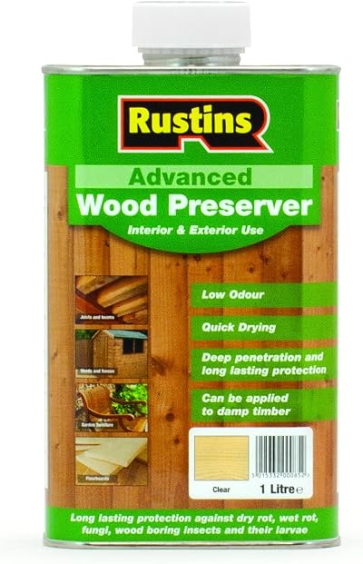 Rustins Advanced Wood Preserver Clear 1L - Low Odour, Quick Drying