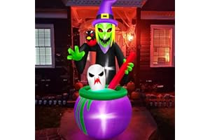 Danxilu 6 FT Halloween Inflatables Witch with Cauldron Outdoor Decorations, Scary Inflatable Witch Brewing Potion Decor Built-in LEDs Blow Up Yard Decoration for Halloween Outside Lawn Garden Party