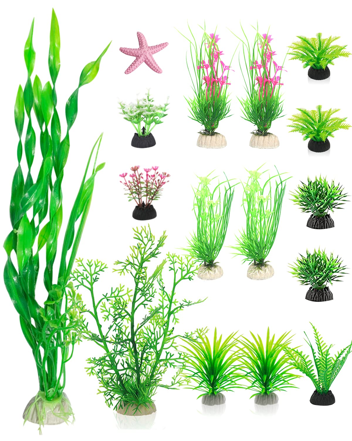 QZQ Artificial Aquarium Plants 16 Pack Fish Tank Decoration with Ornament, Artificial Aquatic Plants Set Use for Fish Tanks Aquarium Decorations