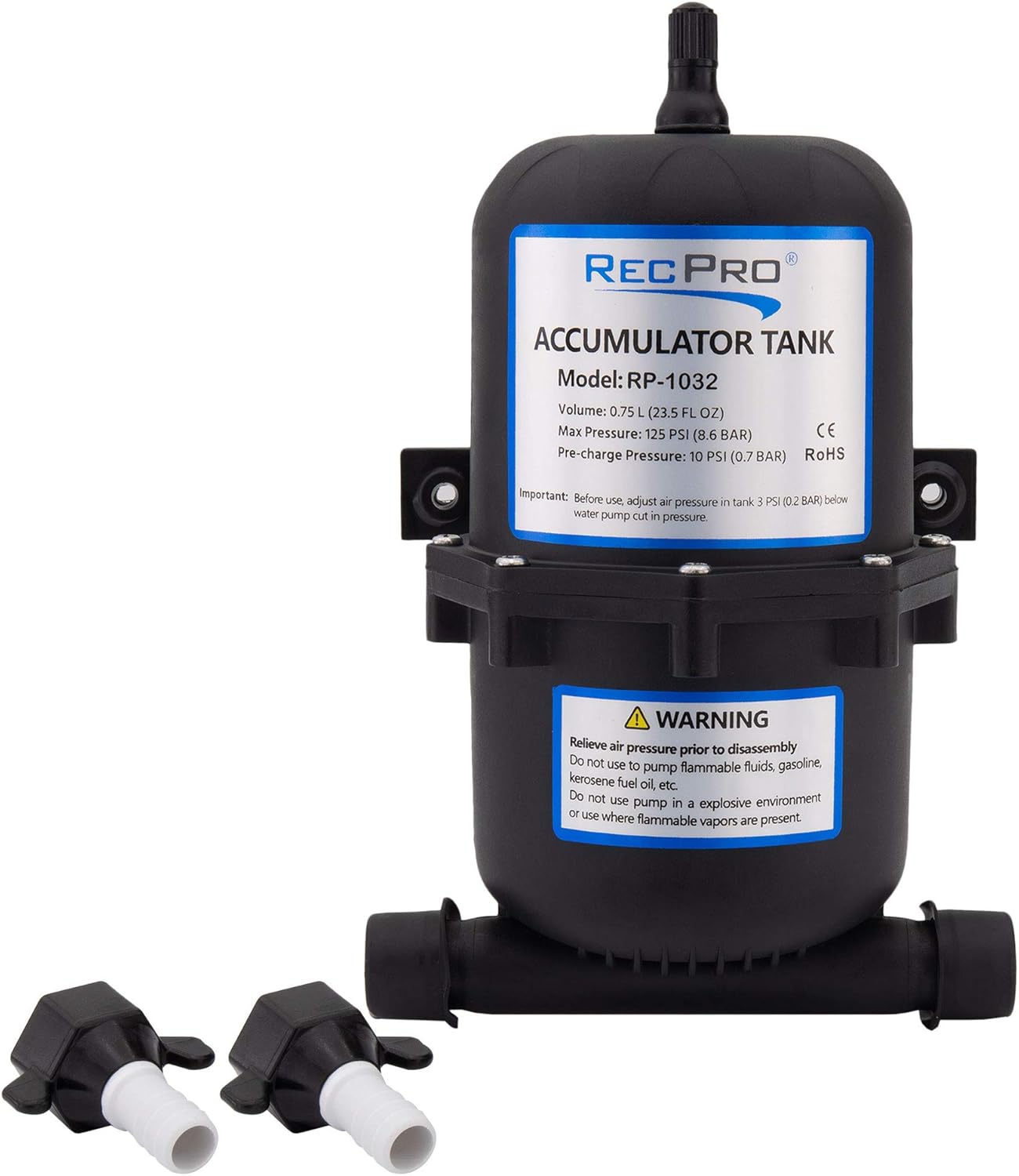 RecPro RV Accumulator Tank with Barbed Fittings Automotive