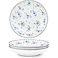 fanquare 8 Inch Porcelain Salad Bowls Set of 4, Round Floral Plates Set for Soup, Pasta, Dessert, Fruit