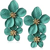 ANDPAI Unique Handmade Bohemian Large Matte Double Yellow Flower Dangle Drop Earrings White Metal floral Stud Earrings For Women Statement Wedding Holiday Jewelry Gifts