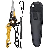 GOLDEN J Multi-Function Fishing Pliers - High-Strength Aluminum & Stainless Steel, Hook Remover, Split Ring Pliers, Line Cutter, Ideal for Ice, Surf, Lure Fishing