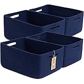 MiniArk Large Storage Baskets for Organizing, Closet Shelf Baskets for Clothes Blanket Towels, Baby Nursery, Toy Bins Box, Woven Rope Baskets, 17 x 13 x 7.5”, 4 Packs Navy Blue