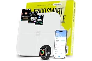 EziGo White Digital Bathroom Smart Scale with BMI, Body Fat, Muscle Mass - 25 Metrics, Bluetooth, Apple Health Compatible Scales, Digital Weight Composition Scale & Body Fat Mass, Up to 400lb/180 kg