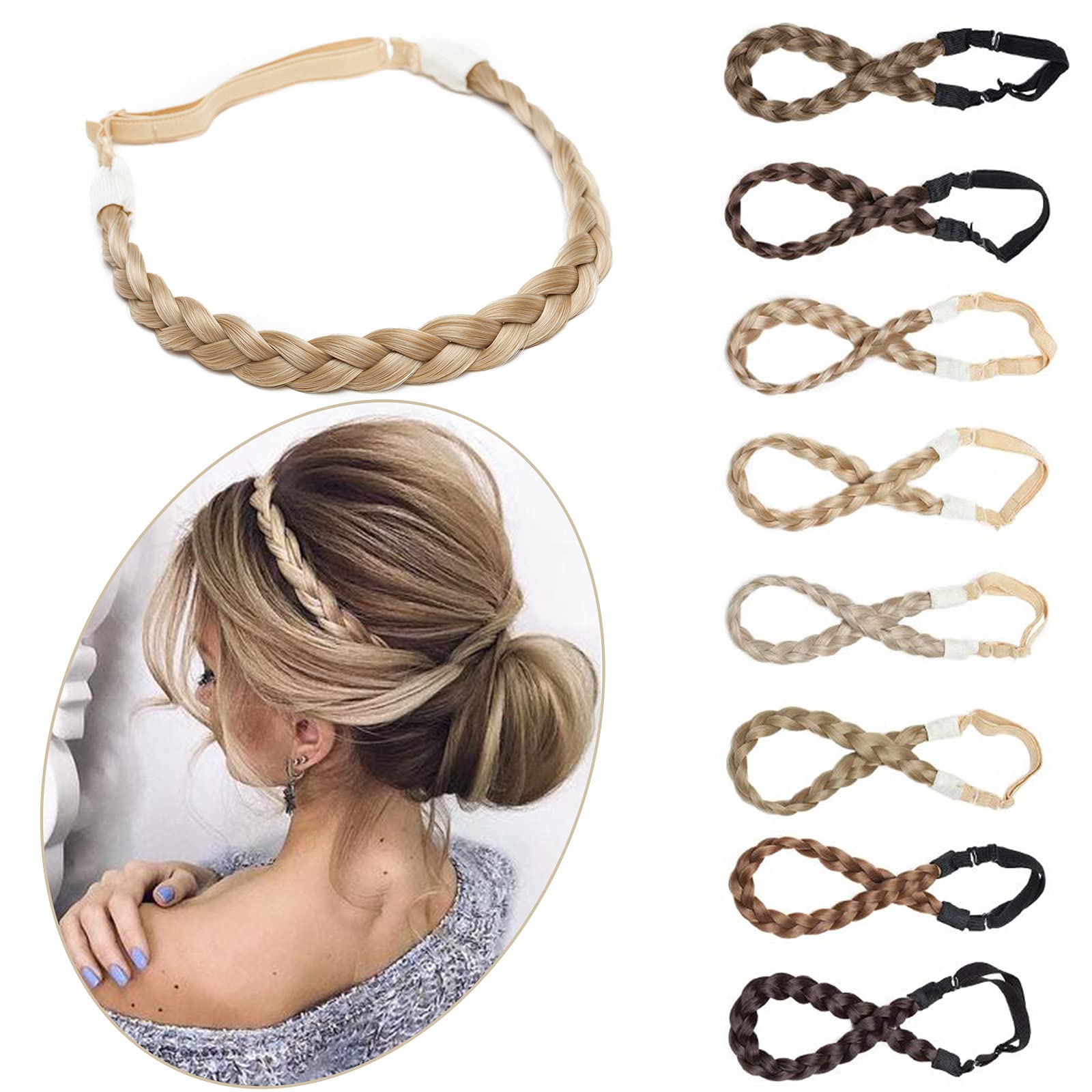 Silk-co Plaited Headband Twist Hair Bands Fashion Plait Braided Hair Accessories Stretchable Synthetic [Honey Blonde mixed Bleach Blonde]