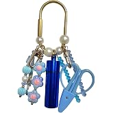 MEYAGO Needlepoint Bag Charm Tool Kit with Mini Embroidery Scissors, Needle Threader, Needle Holder Tube &amp; Gold Keyring, Portable Embroidery Accessories for Cross Stitch Sewing DIY Crafts (Blue)