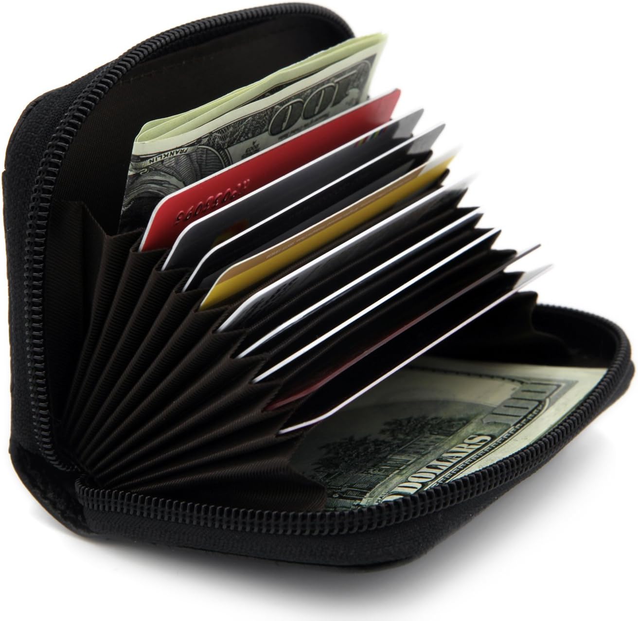 Zhoma RFID Blocking Genuine Leather Credit Card Case Holder Security Travel Wallet - Black