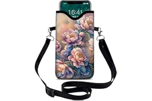 otilil Neoprene Cell Phone Sleeve Pouch Case Bag with Crossbody Strap Neck Lanyard for Women 7.1 X 3.9 in Rich Flower