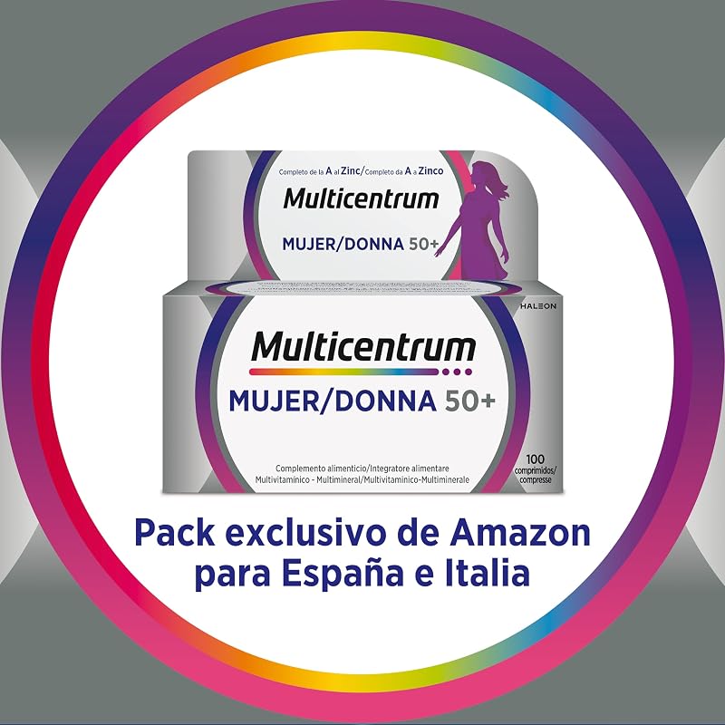 Multicentrum woman 50+ suplemento alimentar multivitamínico e multimineral para mulheres com mais de 50 anos, pós-menopausa, com cálcio, vitamina c e b, sem glúten, 100 comprimidos