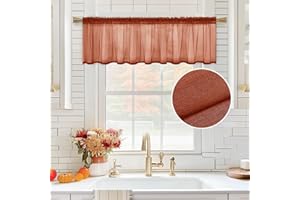 MIULEE Terracotta Sheer Valance Linen Textured Look Half Window Curtain, Farmhouse Small Drape for Kitchen Cafe Living Room Rod Pocket Fall Home Decor Valance 1 Panel, 60" W x 18" L