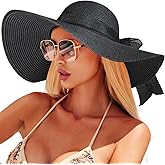 Beach Sun Hats for Women,Wide Brim Straw Hat Floppy Packable UPF 50+ UV Protection with for Summer