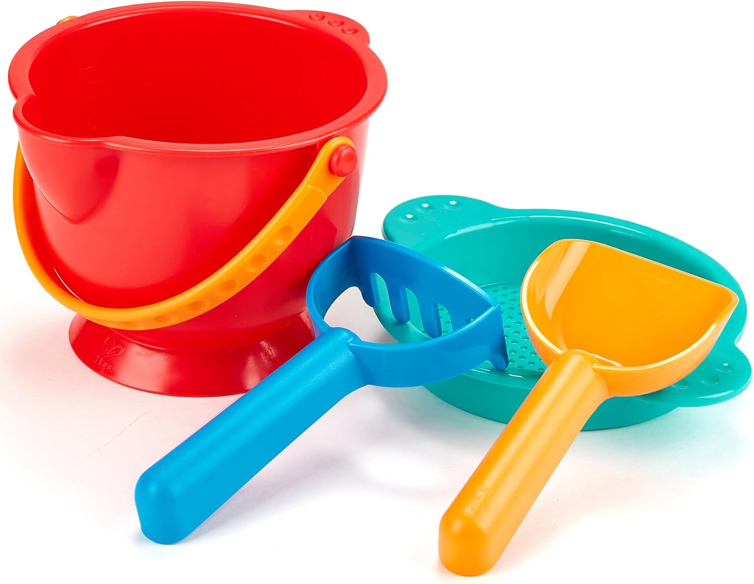 Hape Beach Basics Sand Toy Set Including Bucket Sifter, Rake, and Shovel Toys, Multicolor: Toys & Games