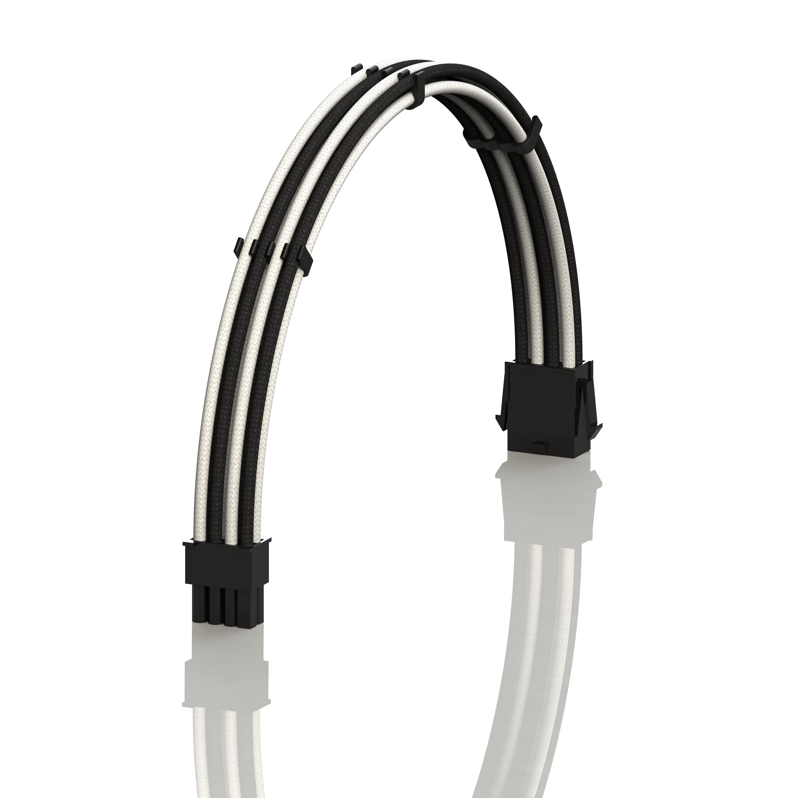 LINKUP - AVA 50cm EPS 8 Pin (4+4) CPU ATX Motherboard PSU Power Supply Braided Sleeved Custom Mod PC Extension Cable w/Combs | Strong & Stiff Design | Single Pack | 500mm - WhiteBlack