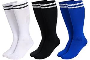 Nydotd 3 Pairs Kids Soccer Socks Striped Knee High Socks Athletic Football Baseball Softball Sock for Boys Girls