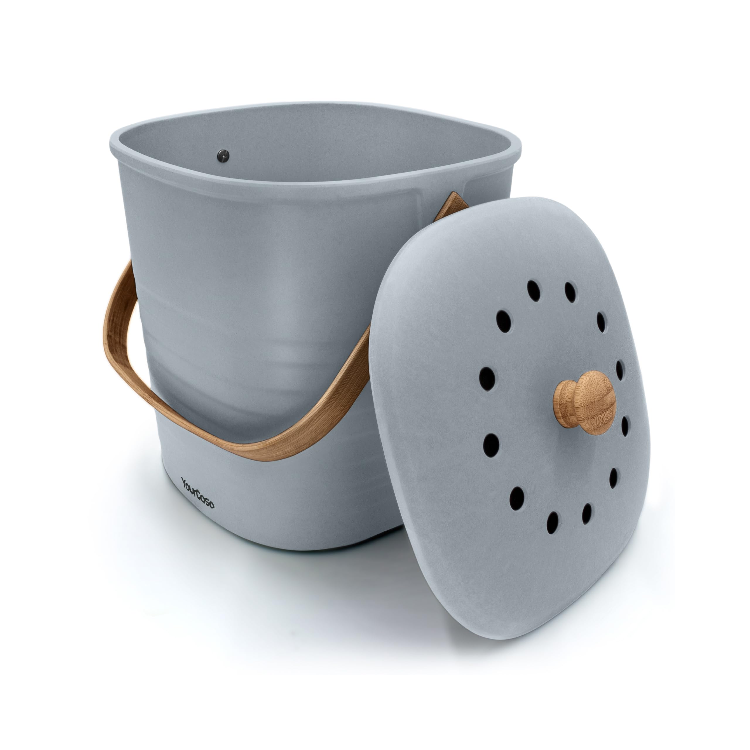 Yourcasa 4L Organic Kitchen Waste Bin, Resin Bamboo, Rectangular, Activated Carbon Filter, 4.0 liters, Grey - Compost Bin Kitchen