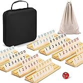 2-8 Players Rummy Game with 8 Wooden Racks, 214 Tiles, Premium Portable Case, Tile Board Games for Adults, Travel, Family, Ea