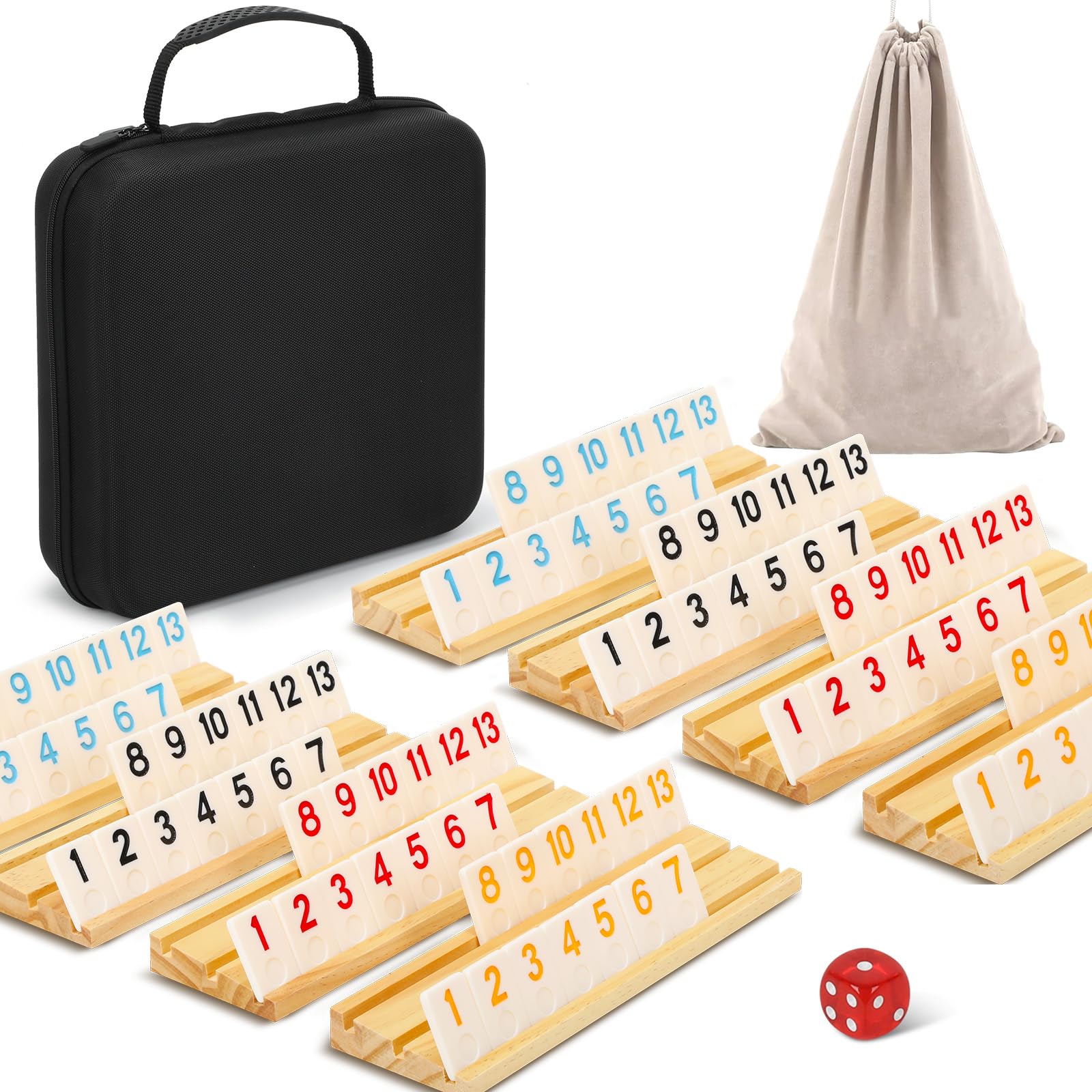Photo 1 of Soopotay 2-8 Players Rummy Game Set, 214 Melamine Tiles, 8 Wooden Racks, Drawstring Bag, Premium Portable Case, Tile Board Games for Adults, Travel, Birthday Gifts for Men Women Dad Mom