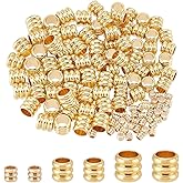 PH PandaHall 120pcs 14K Gold Plated Beads Column Spacer Beads 3 Sizes Brass Grooved Tube Bead Metal Loose Spacer Bead for Jewelry and Lanyards Making, Hole 1.6-4.5mm