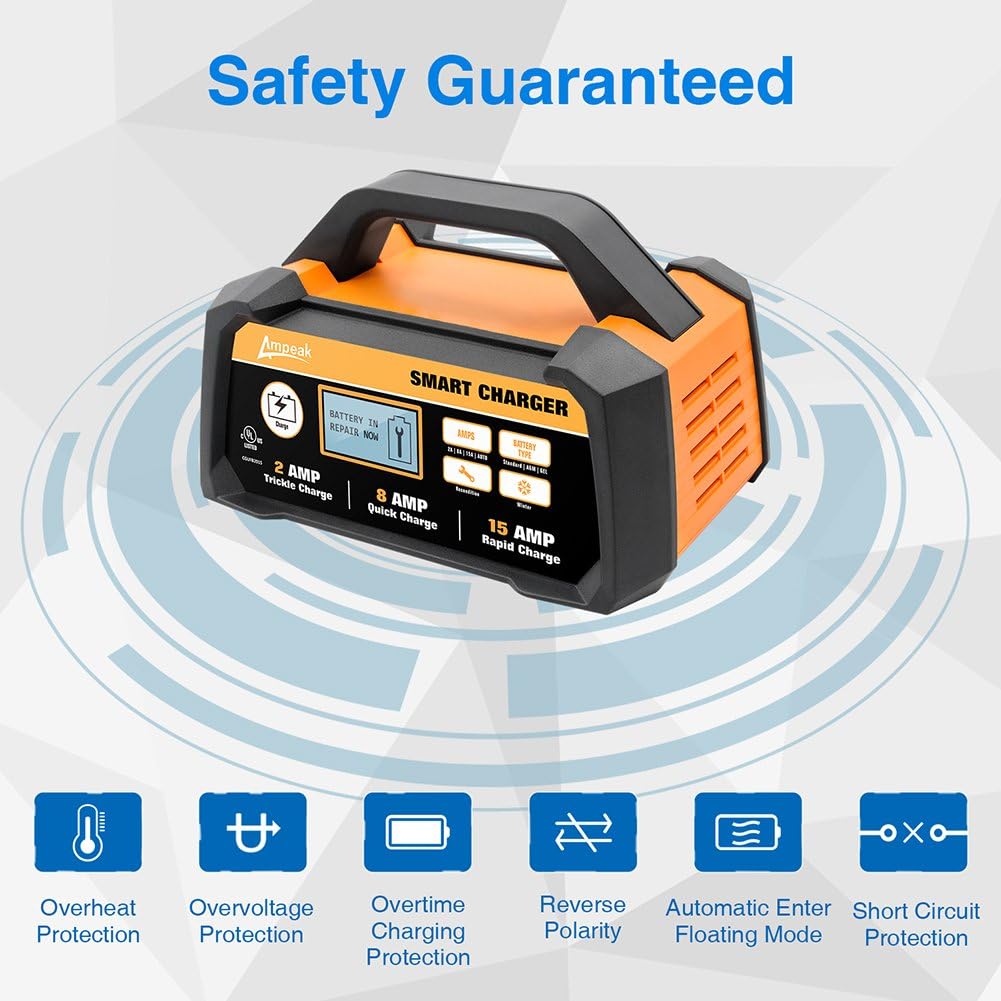 Ampeak 2/8/15A 12V Smart Battery Charger/Maintainer Automatic with Winter Mode: Automotive