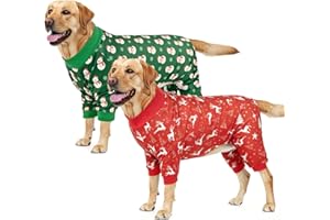 Vehomy 2-Pack Christmas Dog Pajamas Xmas Pet Pjs with Snowman Elk Patterns Christmas Dog Onesie Jumpsuits Jammies Clothes Stretchy Shirts Comfy Outfit Costume Apparel for Small Medium Large Dogs XXL
