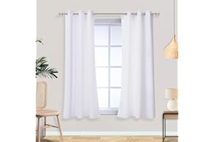 Mrs.Naturall Small Window Curtains for Bedroom 2 Panels Set 45 in Long White Room Darkening Thermal Insulated Light Blocking Short Blackout Curtains for Bathroom Nursery 45 Inch Length