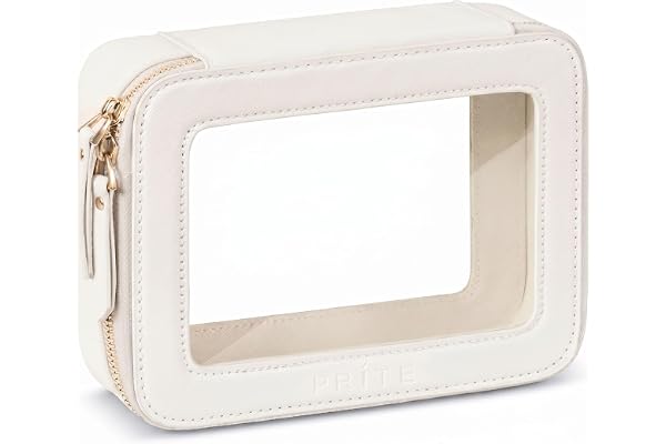 Prite Clear Makeup Bag Cosmetic Organizer Case Waterproof Travel Toiletry Bag Skincare Pouch with Golden Zipper(Beige)