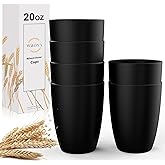 Wrova Wheat Straw Cups 6 PCS Good Alternative to Plastic Reusable Cups 20 oz Unbreakable Drinking Cup Reusable Dishwasher Safe Water Plastic Glasses Black