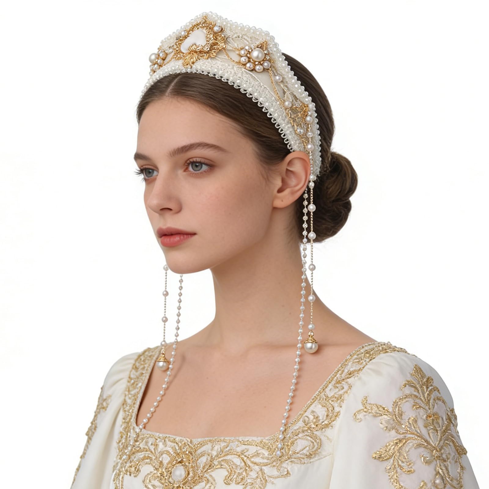 BPURB Anne Boleyn Headband Elizabethan Victorian Royal Coronet Hood Tiara Hat Medieval Renaissance Tudor Queen Headpiece for Women