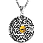 HZMAN Green Eyes Talisman Seal Solomon Six-pointed Star 12 Constellation Pendant Stainless Steel Necklaces