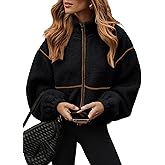 Dokotoo Womens Coat Casual Lapel Full Zip Fleece Jacket Long Sleeve Oversized Warm Winter Outwear with Pockets