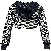 KKmeter Women's See Through Mesh Fishnet Hoodie Pullover Crop Top Long Sleeve Summer Sweatshirt Clothes