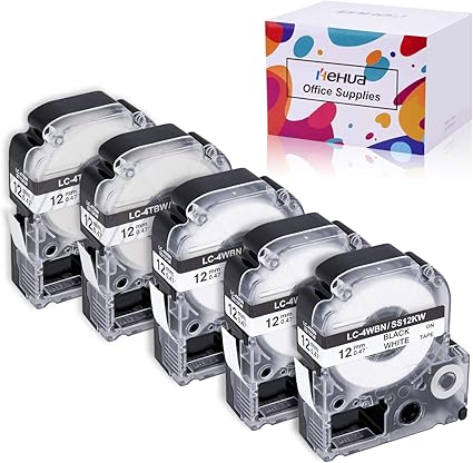 Amazon Hehuaテプラテープ 12mm 透明底 黒文字 テプラproテープ 12mm 白底 黒文字 互換 キングジムテープ Ss12kw St12kw 5個入り テープ 文房具 オフィス用品