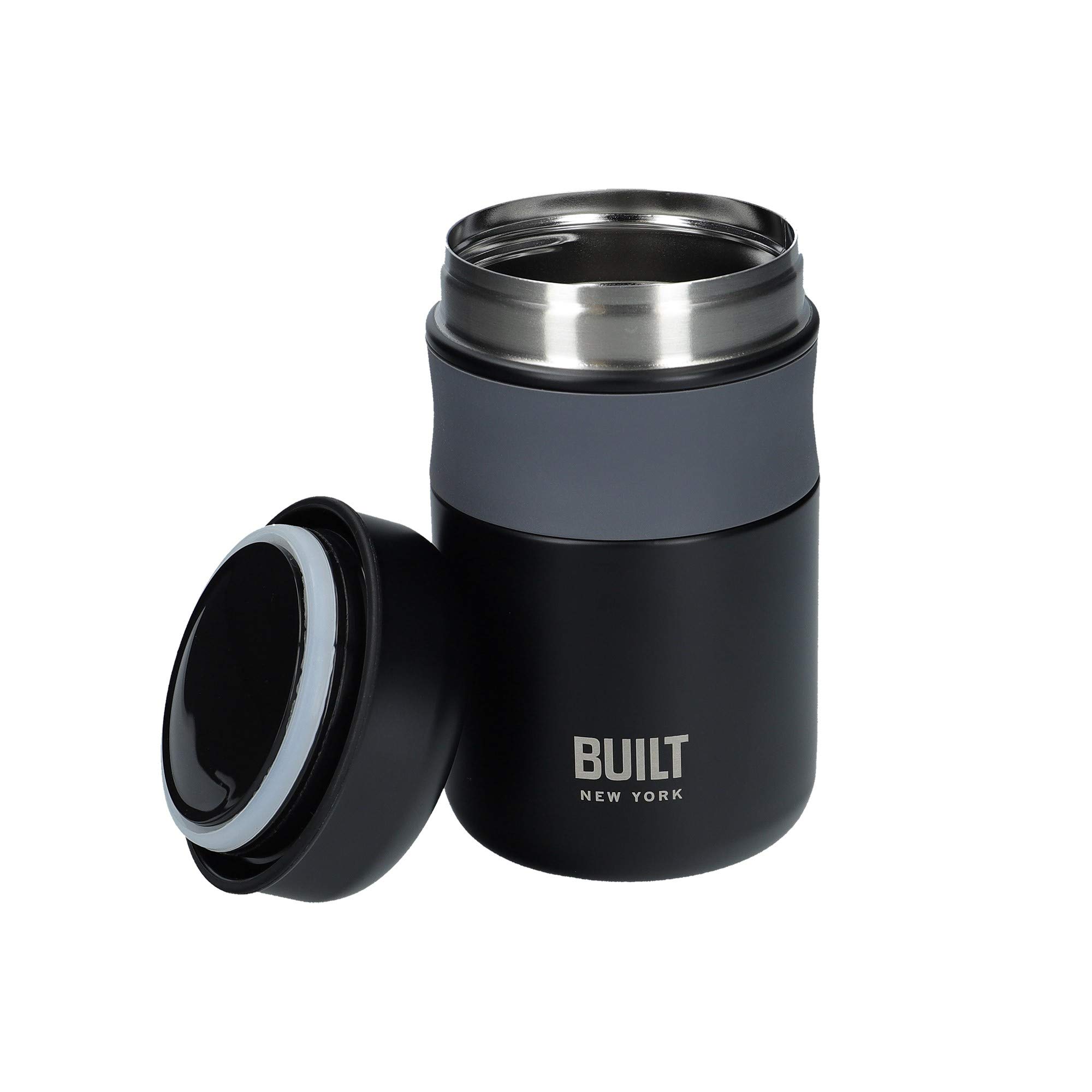 BUILT Food Flask, Vacuum Insulated Food Flask for Hot and Cold Foods, Double Wall Stainless Steel, 490ml, Black